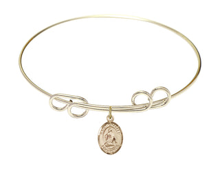 8 inch Round Double Loop Hamilton Gold Bangle Bracelet with a 14kt Gold Filled Saint Charles Borromeo charm. Engraved Catholic Saint Jewelry