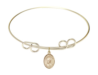 8 inch Round Double Loop Hamilton Gold Bangle Bracelet with a 14kt Gold Filled Saint Edward the Confessor charm. Engraved Catholic Saint Jewelry