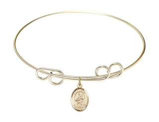 8 inch Round Double Loop Hamilton Gold Bangle Bracelet with a 14kt Gold Filled Saint Jane of Valois charm. Engraved Catholic Saint Jewelry