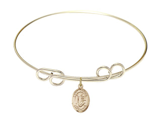 8 inch Round Double Loop Hamilton Gold Bangle Bracelet with a 14kt Gold Filled Saint Dominic de Guzman charm. Engraved Catholic Saint Jewelry