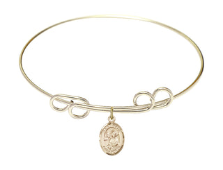 8 inch Round Double Loop Hamilton Gold Bangle Bracelet with a 14kt Gold Filled Saint Mark the Evangelist charm. Engraved Catholic Saint Jewelry