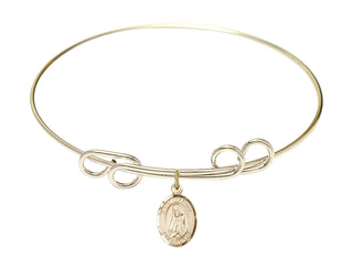 8 inch Round Double Loop Hamilton Gold Bangle Bracelet with a 14kt Gold Filled Saint Martha charm. Engraved Catholic Saint Jewelry