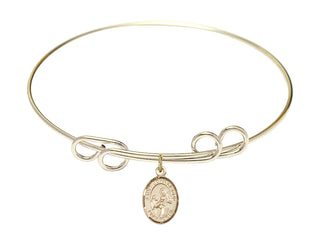 8 inch Round Double Loop Hamilton Gold Bangle Bracelet with a 14kt Gold Filled Saint John of God charm.