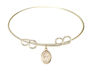 8 inch Round Double Loop Hamilton Gold Bangle Bracelet with a 14kt Gold Filled Saint Zachary charm. Engraved Catholic Saint Jewelry