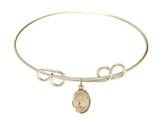 8 inch Round Double Loop Hamilton Gold Bangle Bracelet with a 14kt Gold Filled Saint Valentine of Rome charm. Engraved Catholic Saint Jewelry