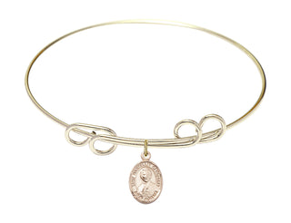 8 inch Round Double Loop Hamilton Gold Bangle Bracelet with a 14kt Gold Filled Saint Marcellin Champagnat charm. Engraved Catholic Saint Jewelry