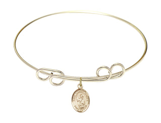 8 inch Round Double Loop Hamilton Gold Bangle Bracelet with a 14kt Gold Filled Saint Vincent Ferrer charm. Engraved Catholic Saint Jewelry