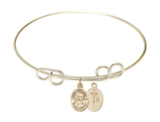 8 inch Round Double Loop Hamilton Gold Bangle Bracelet with a 14kt Gold Filled Saint John Paul II charm.
