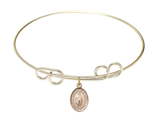 8 inch Round Double Loop Hamilton Gold Bangle Bracelet with a 14kt Gold Filled Saint Bartholomew the Apostle charm. Engraved Catholic Saint Jewelry