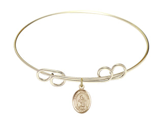 8 inch Round Double Loop Hamilton Gold Bangle Bracelet with a 14kt Gold Filled Saint Christian Demosthenes charm. Engraved Catholic Saint Jewelry