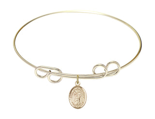 8 inch Round Double Loop Hamilton Gold Bangle Bracelet with a 14kt Gold Filled Saint Peter Nolasco charm. Engraved Catholic Saint Jewelry