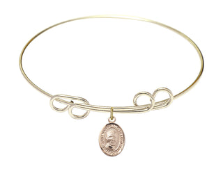 8 inch Round Double Loop Hamilton Gold Bangle Bracelet with a 14kt Gold Filled Saint Hannibal charm. Engraved Catholic Saint Jewelry