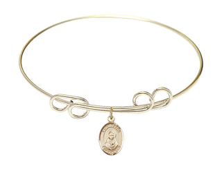 8 inch Round Double Loop Hamilton Gold Bangle Bracelet with a 14kt Gold Filled Saint Rafka charm. Engraved Catholic Saint Jewelry