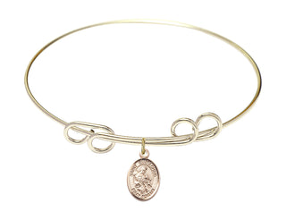 8 inch Round Double Loop Hamilton Gold Bangle Bracelet with a 14kt Gold Filled Saint Eustachius charm. Engraved Catholic Saint Jewelry