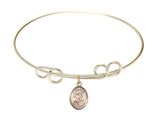 8 inch Round Double Loop Hamilton Gold Bangle Bracelet with a 14kt Gold Filled Saint Vitus charm. Engraved Catholic Saint Jewelry