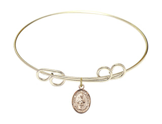 8 inch Round Double Loop Hamilton Gold Bangle Bracelet with a 14kt Gold Filled Saint Simon the Apostle charm. Engraved Catholic Saint Jewelry