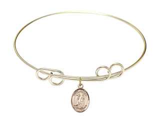 8 inch Round Double Loop Hamilton Gold Bangle Bracelet with a 14kt Gold Filled Saint Rocco charm. Engraved Catholic Saint Jewelry