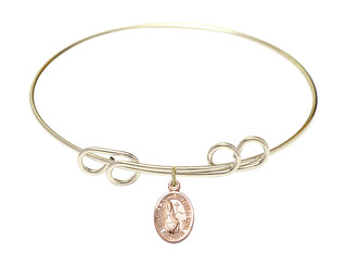 8 inch Round Double Loop Hamilton Gold Bangle Bracelet with a 14kt Gold Filled Saint Jeanne Chezard de Matel charm. Engraved Catholic Saint Jewelry