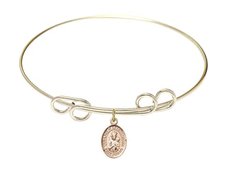 8 inch Round Double Loop Hamilton Gold Bangle Bracelet with a 14kt Gold Filled Our Lady of Czestochowa charm.