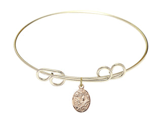 8 inch Round Double Loop Hamilton Gold Bangle Bracelet with a 14kt Gold Filled Miraculous charm.
