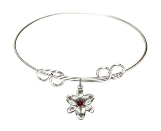 8 inch Round Double Loop Rhodium Bangle Bracelet with a Sterling Silver Chastity charm.