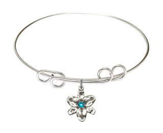 8 inch Round Double Loop Rhodium Bangle Bracelet with a Sterling Silver Chastity charm.