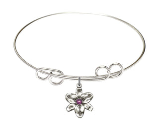 8 inch Round Double Loop Rhodium Bangle Bracelet with a Sterling Silver Chastity charm.