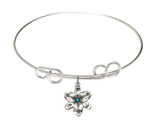 8 inch Round Double Loop Rhodium Bangle Bracelet with a Sterling Silver Chastity charm.