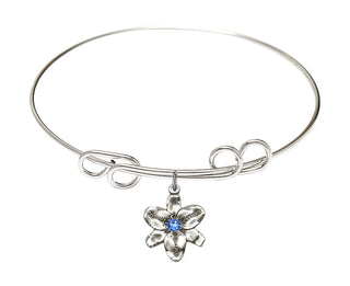 8 inch Round Double Loop Rhodium Bangle Bracelet with a Sterling Silver Chastity charm.