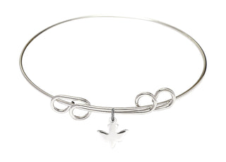 8 inch Round Double Loop Rhodium Bangle Bracelet with a Sterling Silver Holy Spirit charm.