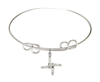 8 inch Round Double Loop Rhodium Bangle Bracelet with a Sterling Silver Saint Brigid Cross charm.