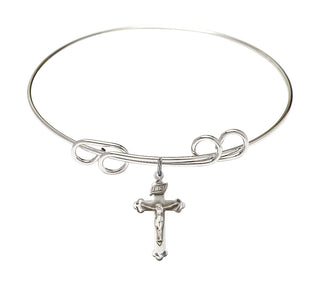 8 inch Round Double Loop Rhodium Bangle Bracelet with a Sterling Silver Crucifix charm.