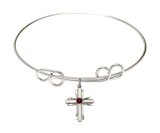 8 inch Round Double Loop Rhodium Bangle Bracelet with a Sterling Silver Cross charm.