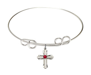 8 inch Round Double Loop Rhodium Bangle Bracelet with a Sterling Silver Cross charm.