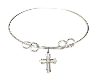 8 inch Round Double Loop Rhodium Bangle Bracelet with a Sterling Silver Cross charm.