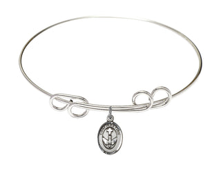 8 inch Round Double Loop Rhodium Bangle Bracelet with a Sterling Silver Confirmation charm.