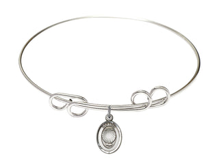 8 inch Round Double Loop Rhodium Bangle Bracelet with a Sterling Silver Baptism charm.