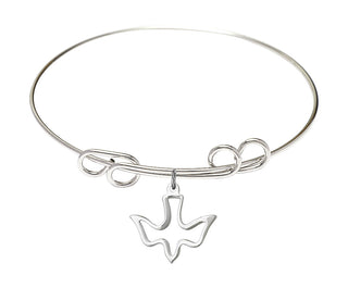 8 inch Round Double Loop Rhodium Bangle Bracelet with a Sterling Silver Holy Spirit charm.