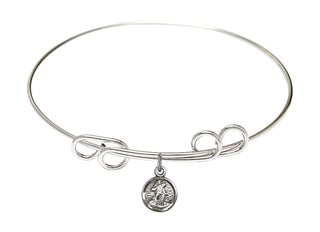 8 inch Round Double Loop Rhodium Bangle Bracelet with a Sterling Silver Guardian Angel charm.