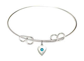8 inch Round Double Loop Rhodium Bangle Bracelet with a Sterling Silver Heart charm.