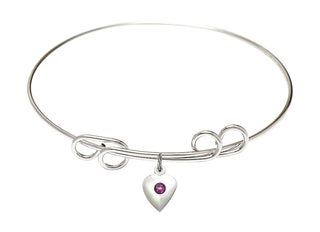 8 inch Round Double Loop Rhodium Bangle Bracelet with a Sterling Silver Heart charm.