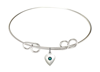 8 inch Round Double Loop Rhodium Bangle Bracelet with a Sterling Silver Heart charm.
