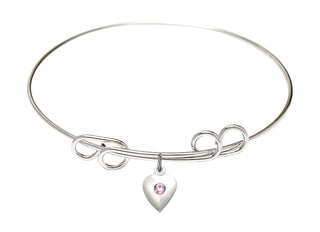 8 inch Round Double Loop Rhodium Bangle Bracelet with a Sterling Silver Heart charm.