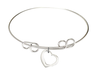 8 inch Round Double Loop Rhodium Bangle Bracelet with a Sterling Silver Heart charm.