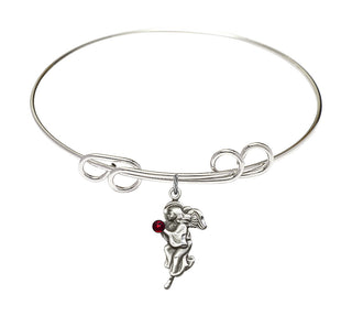 8 inch Round Double Loop Rhodium Bangle Bracelet with a Sterling Silver Guardian Angel charm.