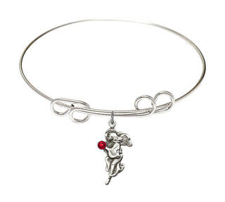 8 inch Round Double Loop Rhodium Bangle Bracelet with a Sterling Silver Guardian Angel charm.