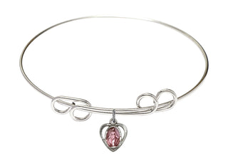 8 inch Round Double Loop Rhodium Bangle Bracelet with a Sterling Silver Miraculous charm.