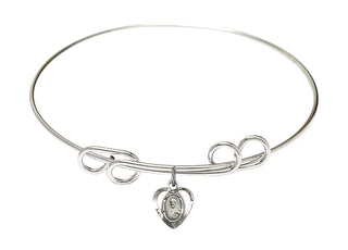 8 inch Round Double Loop Rhodium Bangle Bracelet with a Sterling Silver Scapular charm.
