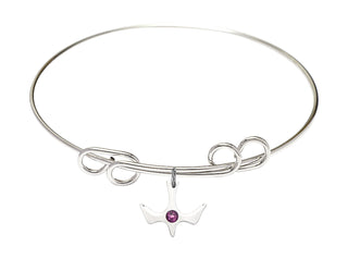 8 inch Round Double Loop Rhodium Bangle Bracelet with a Sterling Silver Holy Spirit charm.