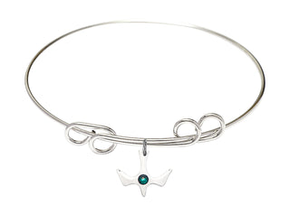 8 inch Round Double Loop Rhodium Bangle Bracelet with a Sterling Silver Holy Spirit charm.
